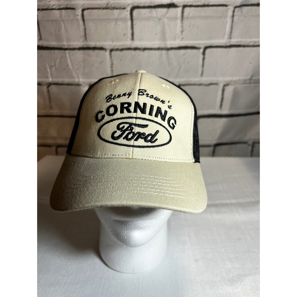 Corning Ford Benny Brown Trucker Hat Tan Black Mesh Snapback Dealership Cap